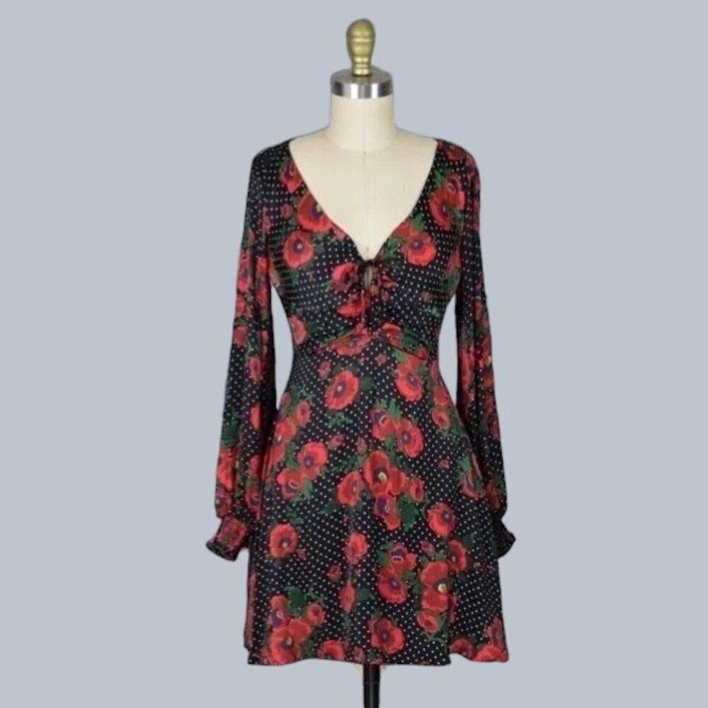 FREE PEOPLE MORNING LIGHT FLORAL PRINT AND POLKA DOT MINI DRESS
